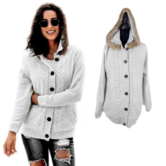 Willows Whiisper Sweaters - 🎄SALE🎄NWT Willows WmL Gray Fur Hood Sherpa Lined Sweater